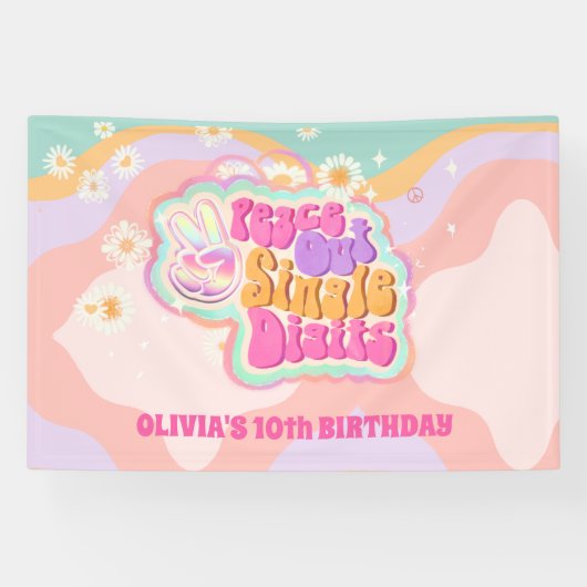 Groovy Peace Out Single Digits 10th Sign Spandoek (Horizontaal)