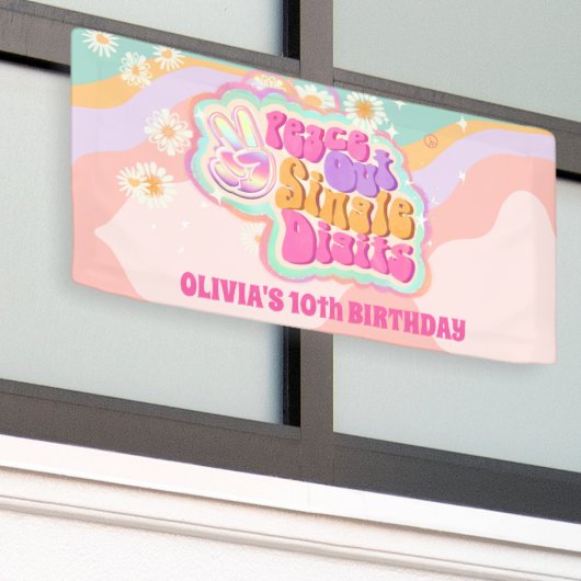 Groovy Peace Out Single Digits 10th Sign Spandoek (Buitenkant Gebouw)