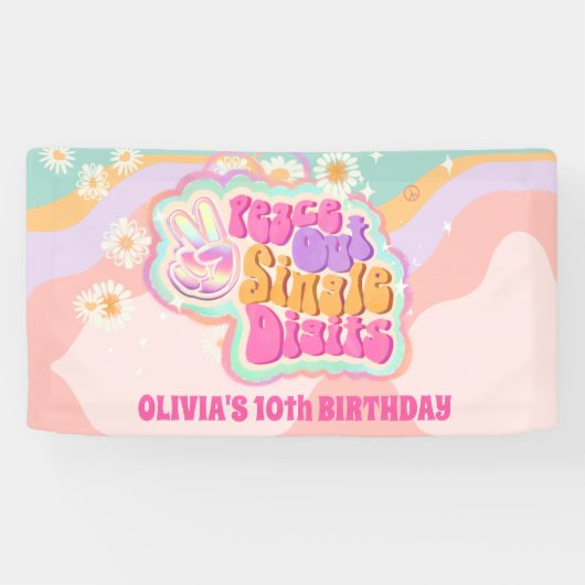 Groovy Peace Out Single Digits 10th Sign Spandoek (Horizontaal)