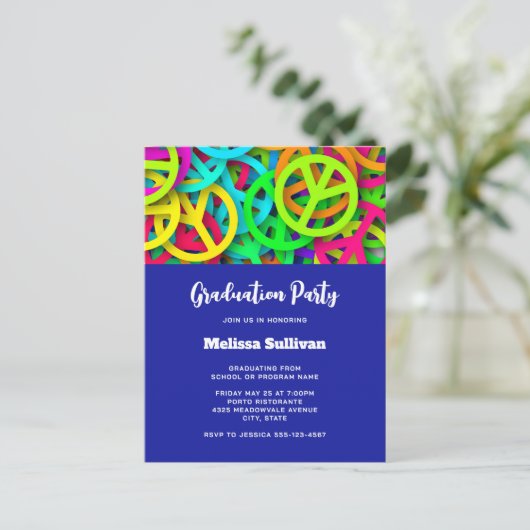 Groovy Peace Signs Rainbow Pattern Afstuderen Briefkaart (Staand voorkant)