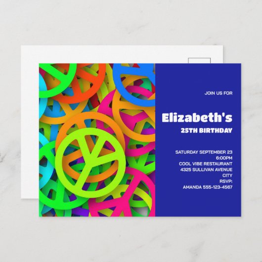 Groovy Peace Signs Rainbow Pattern Verjaardag Uitn Briefkaart (Voorkant / Achterkant)