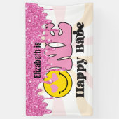Groovy Peach Pink One Happy Babe Verjaardagsbanner Spandoek (Verticaal)