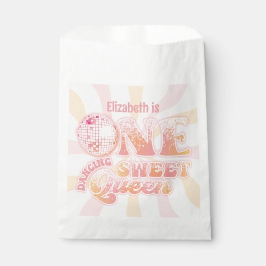 Groovy Peach Roze disco Dancing Queen 1e Verjaarda Bedankzakje (Voorkant)