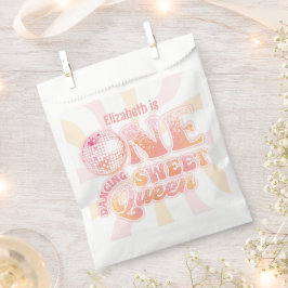 Groovy Peach Roze disco Danskoningin 1e Verjaardag Bedankzakje
