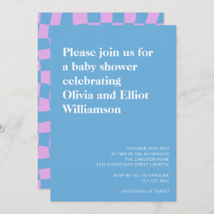 Groovy Periwinkle Checkerboard Baby shower Kaart
