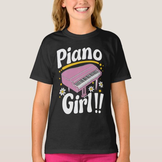 Groovy Piano Girl - Retro Pink Grand Piano T-shirt (Voorkant)