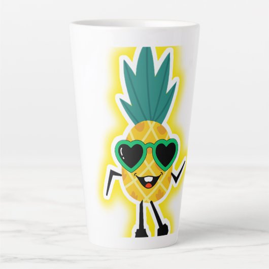 Groovy Pineapple Vibes – Cool Fruit Cartoon Latte Mok (Voorkant)