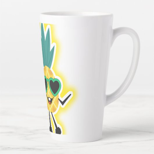 Groovy Pineapple Vibes – Cool Fruit Cartoon Latte Mok (Rechts)