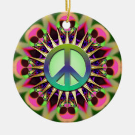 Groovy Pink Alien Peace Sign-Ornament Keramisch Ornament