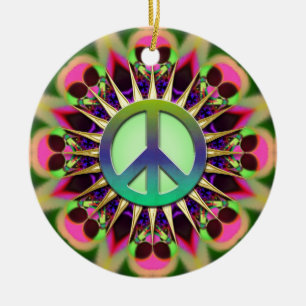 Groovy Pink Alien Peace Sign-Ornament Keramisch Ornament
