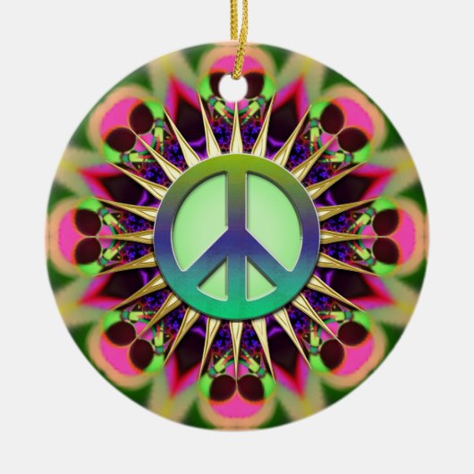 Groovy Pink Alien Peace Sign-Ornament Keramisch Ornament (Voorkant)