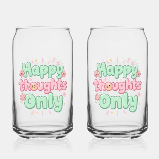 Groovy Pink and Green "Happy Thoughts Only" Blikvorm Glas (Voorkant)