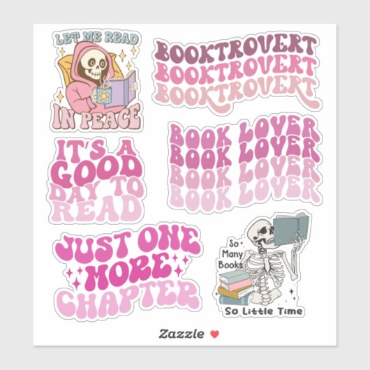 Groovy Pink Book Lover & Reading Pack of Vinyl Sticker (Vel)
