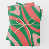 Groovy Pink en Green Retro-kerstkralen Inpakpapier Vel (In situ)
