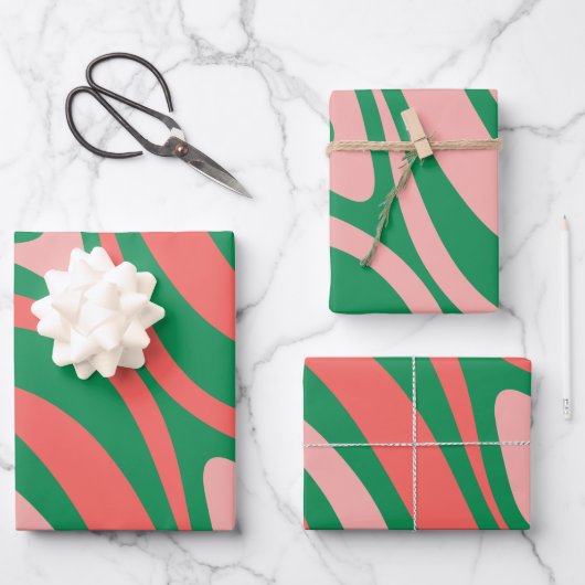 Groovy Pink en Green Retro-kerstkralen Inpakpapier Vel (Voorkant)