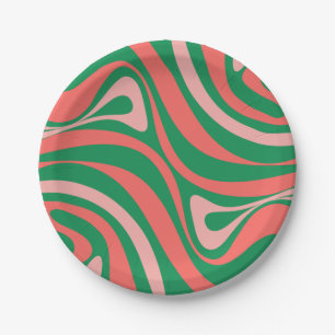Groovy Pink en Green Retro-kerstkralen Papieren Bordje