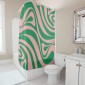 Groovy Pink en Green Retro Swirls Douchegordijn (In situ)