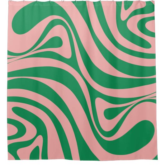 Groovy Pink en Green Retro Swirls Douchegordijn (Voorkant)