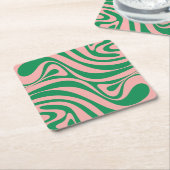 Groovy Pink en Green Retro Swirls Kartonnen Onderzetters (Schuin)