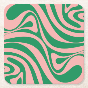 Groovy Pink en Green Retro Swirls Kartonnen Onderzetters