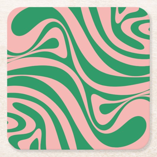 Groovy Pink en Green Retro Swirls Kartonnen Onderzetters (Voorkant)