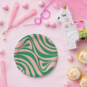 Groovy Pink en Green Retro Swirls Papieren Bordje (Feest)