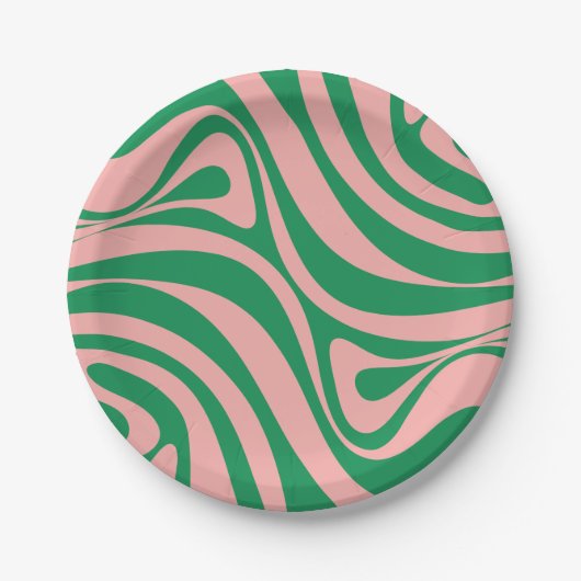 Groovy Pink en Green Retro Swirls Papieren Bordje (Voorkant)