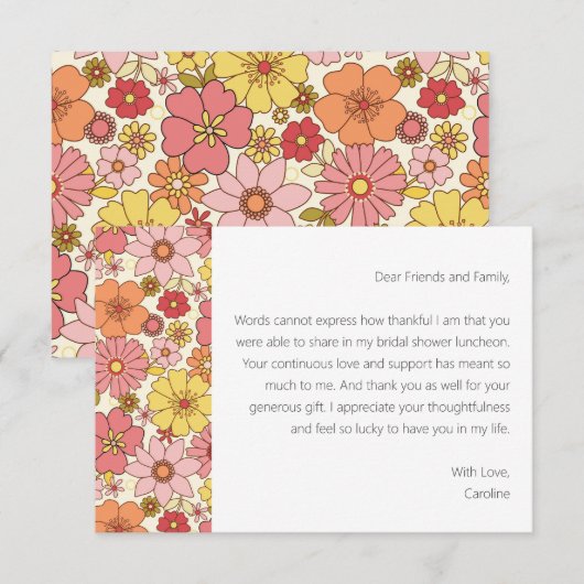 Groovy Pink Floral Vrijgezellenfeest Custom Berich Bedankkaart (Voorkant / Achterkant)