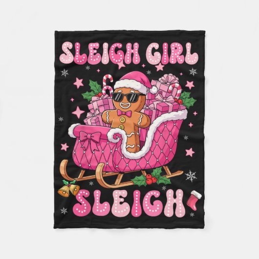Groovy Pink Gingerbread Sleigh Coquette Bow Christ Fleece Deken (Voorkant)