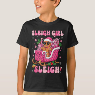 Groovy Pink Gingerbread Sleigh Coquette Bow Christ T-shirt