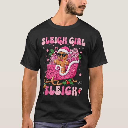 Groovy Pink Gingerbread Sleigh Coquette Bow Christ T-shirt (Voorkant)