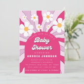 Groovy Pink Hippie Retro Daisy 70s Baby shower Kaart (Staand voorkant)