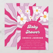 Groovy Pink Hippie Retro Daisy 70s Baby shower Kaart (Voorkant / Achterkant)