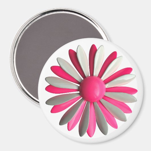 Groovy Pink MOD Hippie Daisy Flower Power Floral Magneet (Voorkant / Achterkant)