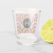 Groovy Pink Oranje Monogram Aangepaste naam Shot Glas (Achterkant)