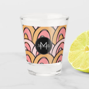 Groovy Pink Oranje Monogram Aangepaste naam Shot Glas