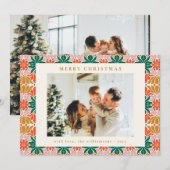 Groovy Pink Red Green Boho Floral 2 foto Feestdagenkaart (Voorkant / Achterkant)