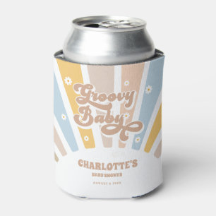 Groovy Pink Retro Daisies Photo Baby shower Favors Blikjeskoeler