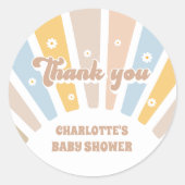 Groovy Pink Retro Daisies Sunshine Dank je Ronde Sticker (Voorkant)