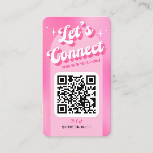 Groovy Pink Trendy Let's Connect Socials QR Code Visitekaartje (Voorkant)