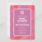 Groovy Pink Waves Star of David Custom Bat Mitzvah Kaart (Voorkant)