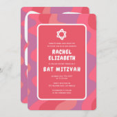 Groovy Pink Waves Star of David Custom Bat Mitzvah Kaart (Voorkant / Achterkant)