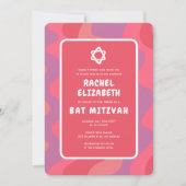 Groovy Pink Waves Star of David Custom Bat Mitzvah Kaart (Voorkant)