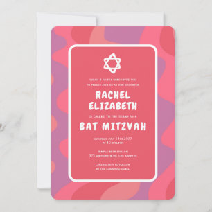 Groovy Pink Waves Star of David Custom Bat Mitzvah Kaart