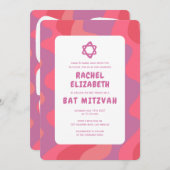 Groovy Pink Waves Star of David Custom Bat Mitzvah Kaart (Voorkant / Achterkant)