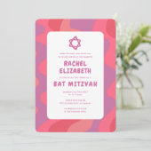 Groovy Pink Waves Star of David Custom Bat Mitzvah Kaart (Staand voorkant)