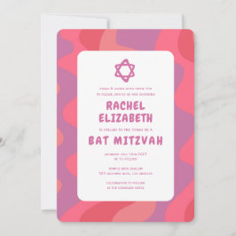 Groovy Pink Waves Star of David Custom Bat Mitzvah Kaart