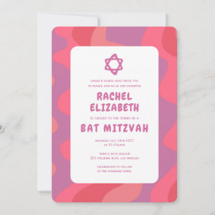 Groovy Pink Waves Star of David Custom Bat Mitzvah Kaart