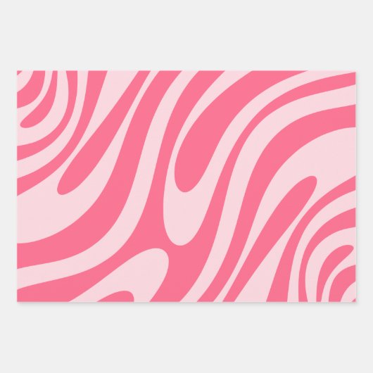 Groovy Pink Wavy Loops Retro Abstracte patronen Inpakpapier Vel (Voorkant)