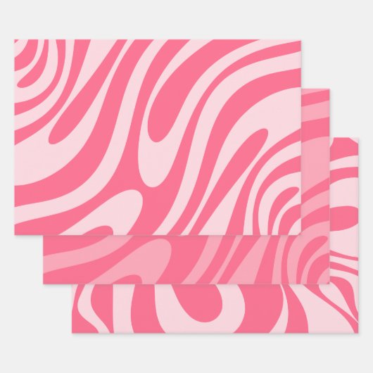 Groovy Pink Wavy Loops Retro Abstracte patronen Inpakpapier Vel (Set)